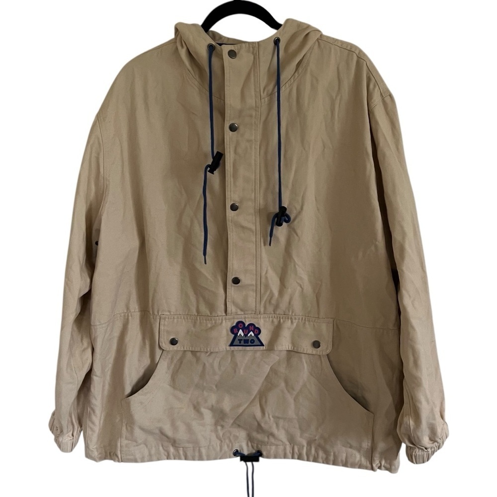 Round Two Beige Avalanche Parka Anorak Pullover Jacket Large